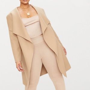 Pretty Little Thing Camel Waterfall Wrap Coat NWOT